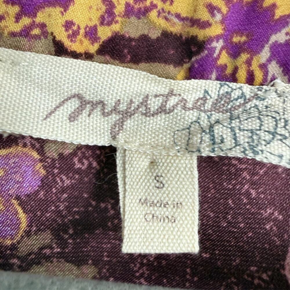 Mystree Button Up Shirt Womens S Merlot Burgundy Tie Front Mixed Floral Boho - Picture 11 of 13
